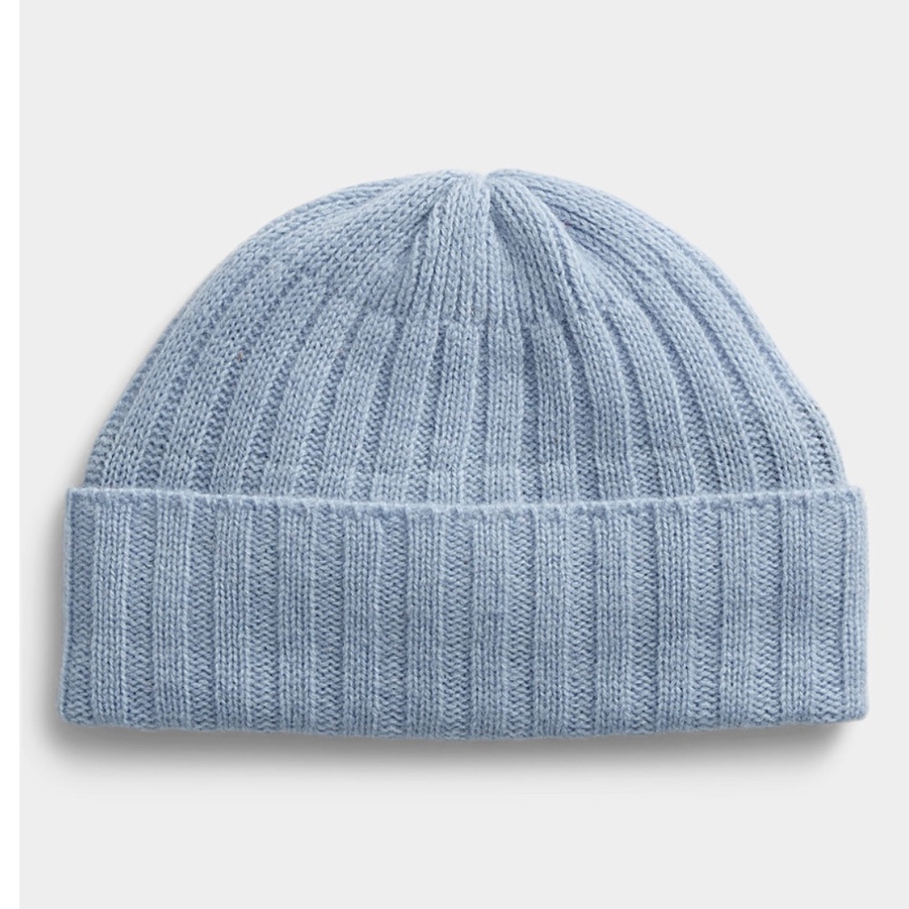 Eco-friendly unisex baby blue 100% lambswool ribbed tuque hat NWT